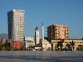 Skanderbeg Square with the Ethem Bey Mosque and Plaza Tirana in Albania Royalty Free Stock Photo