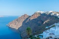 Skaros rock and Imerovigli village at Santorini, Greece Royalty Free Stock Photo