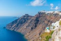 Skaros rock and Imerovigli village at Santorini, Greece Royalty Free Stock Photo