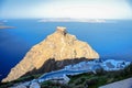 Skaros rock in Santorini against blue sea as a