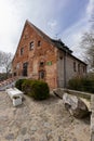 Skarszewy, Pomorskie / Poland - April, 21, 2021: A small castle of the Knights Hospitaller in Poland. A small brick historic