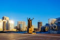 Skaryna monument standing at entrance to public library. First publisher sculpture