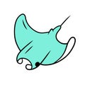 Skate blue color icon. Swimming stingray. Oceanarium animal. Electric ramp. Underwater creature, aquatic fish. Undersea