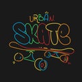 Skate board typography print, t-shirt graphics. vector Urban skateboarding tee.