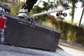 Skate grind trick with skateboard Royalty Free Stock Photo