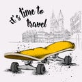 Skate And Grunge Texture Background. The old city of Prague. Vector illustration