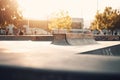 Skate park close up and blur teenagers in the background. Generative AI