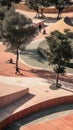 a skate park with people on the ramps