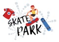 Skate park practicing of skills and rest for teens