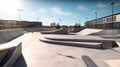 Skate Park With Ramps And Rails Awaiting Skaters. Generative AI
