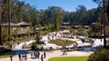 Skate parks with hemispages, ramps and railing, where skaters and bikers demonstrate their tric Royalty Free Stock Photo