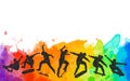 Skate people silhouettes skateboarders colorful illustration background extreme