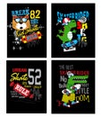 Skateboard set cartoon typography t shirt mock up