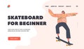 Skateboard for Beginner Landing Page Template. Skateboarding Urban Culture and Teen Activity on Street, Extreme Sport