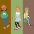 Skateboard characters vector banner stylish skating kids illustration skate cartoon male activity extreme skateboarding Royalty Free Stock Photo