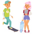 Skateboard characters vector stylish skating kids illustration skate cartoon male activity extreme skateboarding icon. Royalty Free Stock Photo