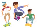 Skateboard characters vector stylish skating kids illustration skate cartoon male activity extreme skateboarding icon. Royalty Free Stock Photo