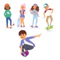 Skateboard characters vector stylish skating kids illustration skate cartoon male activity extreme skateboarding icon.