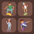 Skateboard characters vector stylish skating kids illustration skate cartoon male activity extreme skateboarding icon. Royalty Free Stock Photo