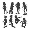 Skateboard characters vector stylish skating kids illustration skate cartoon male activity extreme skateboarding Royalty Free Stock Photo