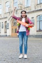 Skateboard competition winner. Happy child skateboarder make winner gesture. Riding penny board. Street skateboarding Royalty Free Stock Photo