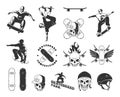 Skateboard emblems. Extreme sport riders on skateboards symbols and badges exact vector templates