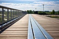 skateboard on an empty pedestrian bridge