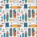 Skateboard fingerboard seamless pattern background vector sport equipment skating transportation decorative speed Royalty Free Stock Photo