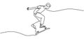 Skateboard game player continuous one line drawing. Skaters showing skills sport theme lineart. Editable stroke vector