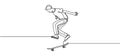 Skateboard game player continuous one line drawing. Skaters showing skills sport theme lineart. Editable stroke vector