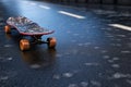 Skateboard gliding smoothly on gritty asphalt, urban adventure in motion