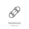 skateboard icon vector from children toys collection. Thin line skateboard outline icon vector illustration. Outline, thin line