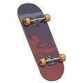 Skateboard illustration with a dark deck featuring red flame patterns. It has a curved Royalty Free Stock Photo
