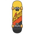 Skateboard illustration featuring a yellow deck with bold black and red graphics, Royalty Free Stock Photo