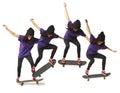 Skateboard jump sequence woman isolated Royalty Free Stock Photo