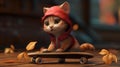 Skateboard Kitty's Autumn Adventure, Image Ai Generated