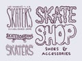 Skateboard label for typography. Vintage retro Template for t-shirt and logo. Hand Drawn engraved sketch for shop, skate