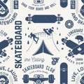 Skateboard and longboard club seamless pattern or background. Vector illustration