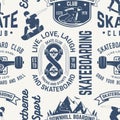 Skateboard and longboard club seamless pattern or background. Vector illustration