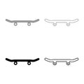 Skateboard longboard set icon grey black color vector illustration image solid fill outline contour line thin flat style Royalty Free Stock Photo