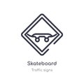 skateboard outline icon. isolated line vector illustration from traffic signs collection. editable thin stroke skateboard icon on