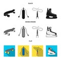 Skateboard, oxygen tank for diving, jumping, hockey skate.Extreme sport set collection icons in black, flat, monochrome Royalty Free Stock Photo