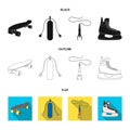 Skateboard, oxygen tank for diving, jumping, hockey skate.Extreme sport set collection icons in black,flat,outline style Royalty Free Stock Photo