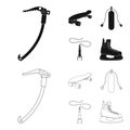 Skateboard, oxygen tank for diving, jumping, hockey skate.Extreme sport set collection icons in black,outline style Royalty Free Stock Photo