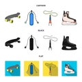 Skateboard, oxygen tank for diving, jumping, hockey skate. Extreme sport set collection icons in cartoon, black, flat style Royalty Free Stock Photo