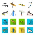 Skateboard, oxygen tank for diving, jumping, hockey skate.Extreme sport set collection icons in cartoon,flat style Royalty Free Stock Photo