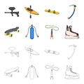 Skateboard, oxygen tank for diving, jumping, hockey skate.Extreme sport set collection icons in cartoon,outline style Royalty Free Stock Photo