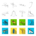 Skateboard, oxygen tank for diving, jumping, hockey skate.Extreme sport set collection icons in outline,flet style Royalty Free Stock Photo