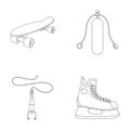 Skateboard, oxygen tank for diving, jumping, hockey skate.Extreme sport set collection icons in outline style vector Royalty Free Stock Photo