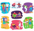 Skateboard people vector illustrations, teen characters skateboarding together, sport activity icon set Royalty Free Stock Photo